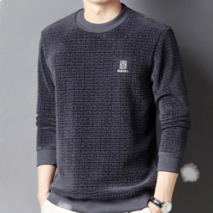 Casual Solid Jacquard Pullover Sweater for Men