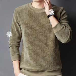 Casual Solid Jacquard Pullover Sweater for Men