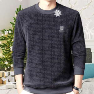 Casual Solid Jacquard Pullover Sweater for Men