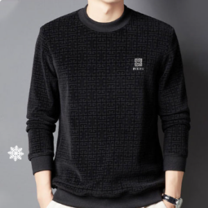 Casual Solid Jacquard Pullover Sweater for Men