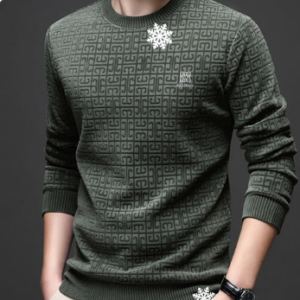 Casual Solid Jacquard Pullover Sweater for Men