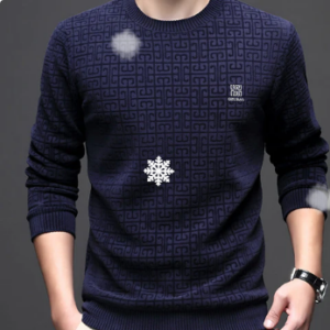 Casual Solid Jacquard Pullover Sweater for Men