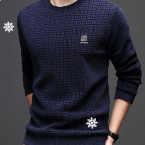 Casual Solid Jacquard Pullover Sweater for Men