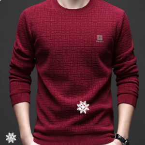 Casual Solid Jacquard Pullover Sweater for Men