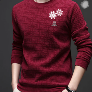 Casual Solid Jacquard Pullover Sweater for Men