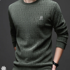 Casual Solid Jacquard Pullover Sweater for Men