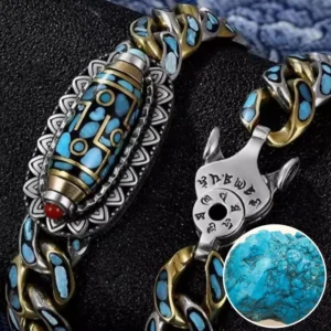 Turquoise Six-character Mantra Nine-eyed Dzi Bead Bracelet