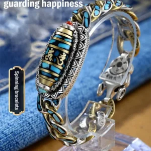 Turquoise Six-character Mantra Nine-eyed Dzi Bead Bracelet