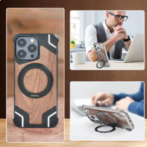 Walnut Magnetic Ring Frame Walnut Shockproof Phone Case