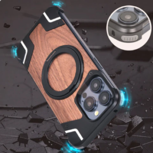 Walnut Magnetic Ring Frame Walnut Shockproof Phone Case