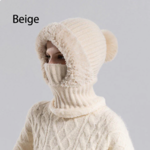 Women's Winter Integrated Knitted Bean Scarf Mask Hat