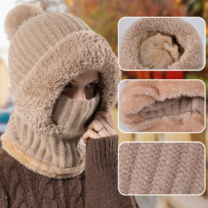 Women's Winter Integrated Knitted Bean Scarf Mask Hat