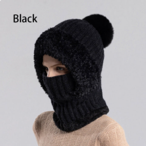 Women's Winter Integrated Knitted Bean Scarf Mask Hat