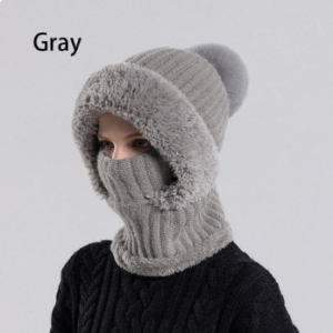 Women's Winter Integrated Knitted Bean Scarf Mask Hat