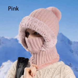 Women's Winter Integrated Knitted Bean Scarf Mask Hat