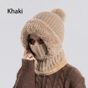 Women's Winter Integrated Knitted Bean Scarf Mask Hat