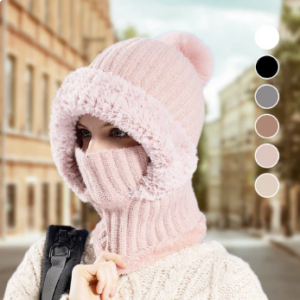 Women's Winter Integrated Knitted Bean Scarf Mask Hat