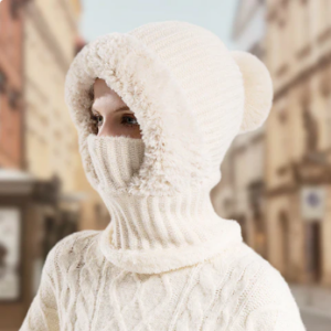 Women's Winter Integrated Knitted Bean Scarf Mask Hat