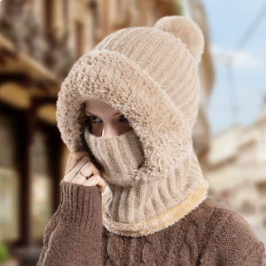 Women's Winter Integrated Knitted Bean Scarf Mask Hat