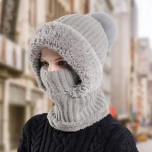 Women's Winter Integrated Knitted Bean Scarf Mask Hat