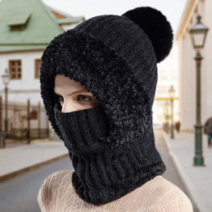 Women's Winter Integrated Knitted Bean Scarf Mask Hat